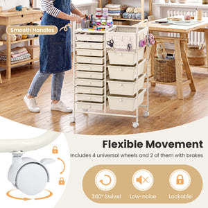 14-Drawer Rolling Storage Cart with Metal Tabletop and Pegboard-White view 8