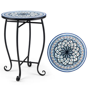 14 inches Floral Clover/Blooming Lotus/Bright Sunflower Mosaic Patio Accent Coffee End Table-White