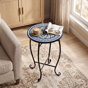 14 inches Floral Clover/Blooming Lotus/Bright Sunflower Mosaic Patio Accent Coffee End Table-White view 3