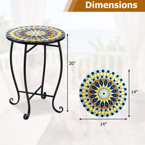 14 inches Floral Clover/Blooming Lotus/Bright Sunflower Mosaic Patio Accent Coffee End Table-Yellow view 4