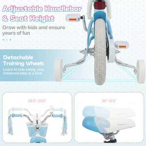 14 Inch Kids Bike Adjustable with Basket and Streamers Blue for Kids Aged 3-5 Years Old - Princess of the Sea Theme view 8