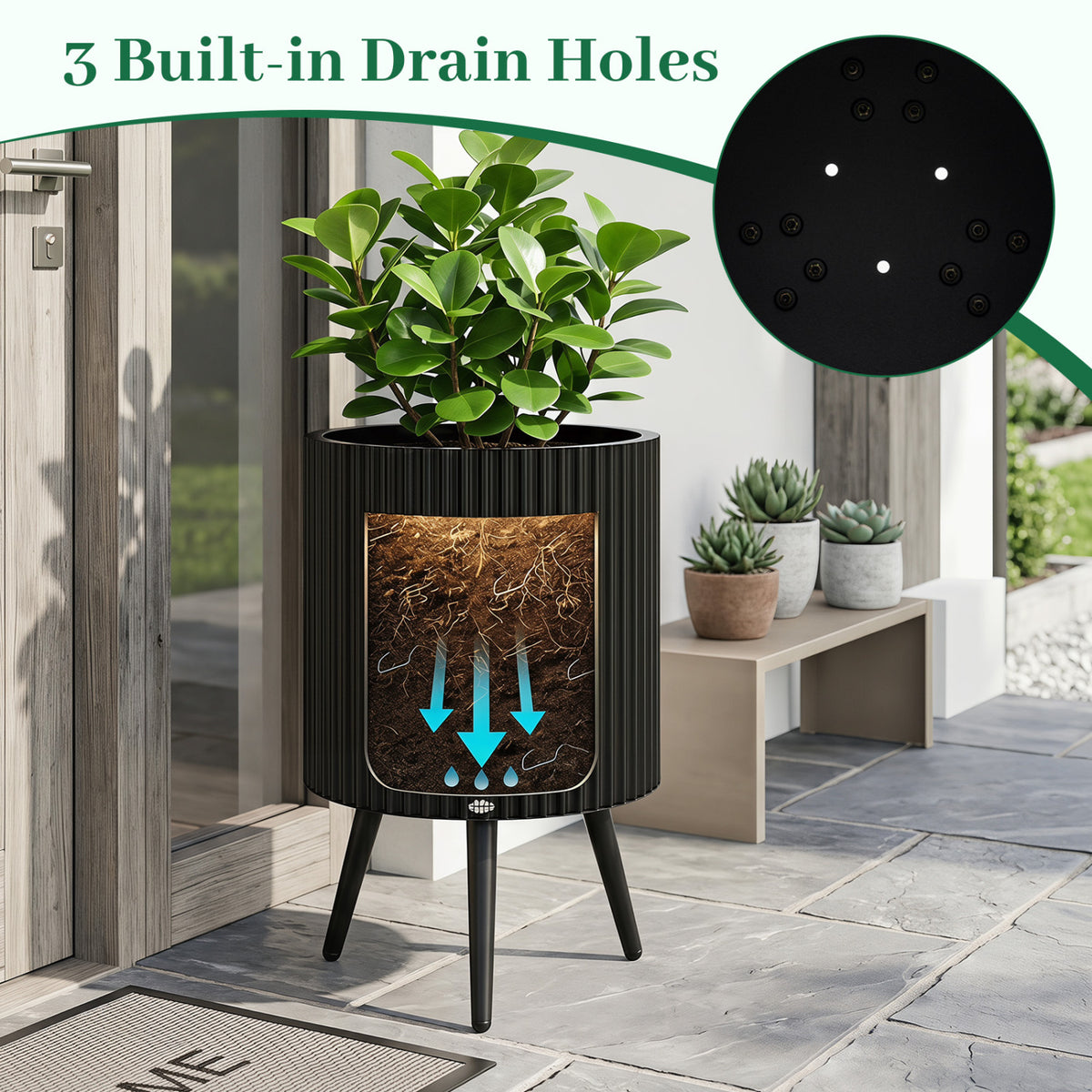 14 Inch Plant Pot with Stand and Tapered Legs for Garden view 7