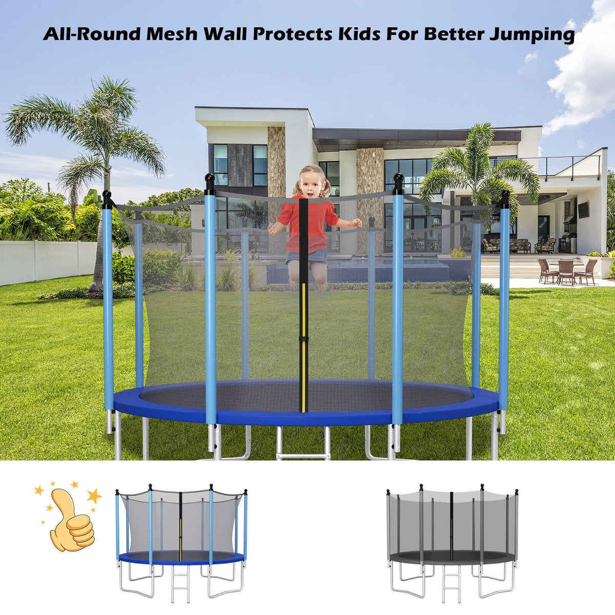 15/16 Feet Trampoline Replacement Safety Net with Adjustable Straps-16 ft view 6