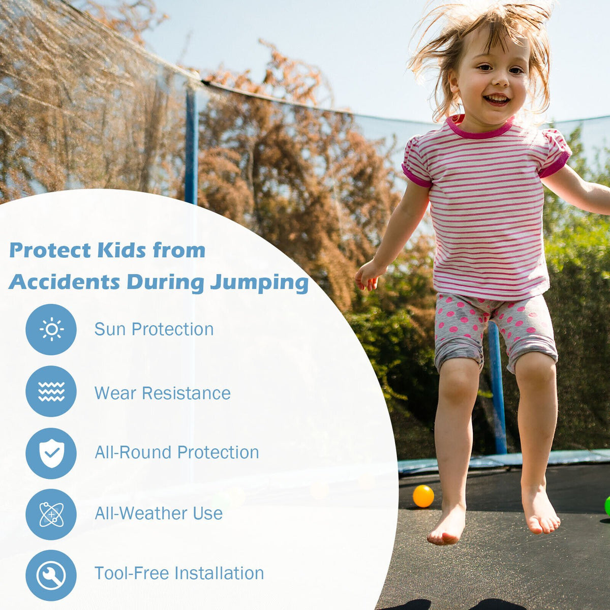 15/16 Feet Trampoline Replacement Safety Net with Adjustable Straps-16 ft view 7