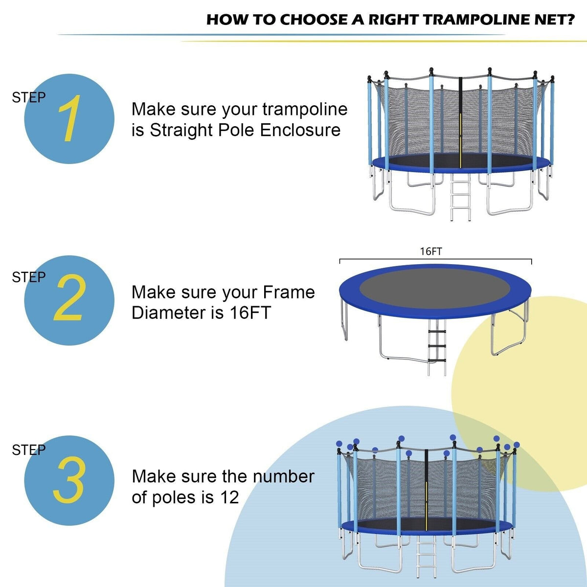 15/16 Feet Trampoline Replacement Safety Net with Adjustable Straps-16 ft view 8