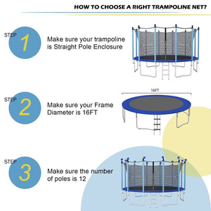 15/16 Feet Trampoline Replacement Safety Net with Adjustable Straps-16 ft view 8
