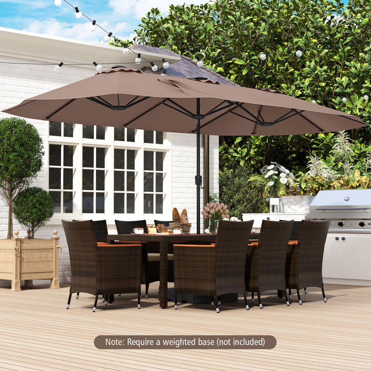 15.5 FT Extra-Large Patio Umbrella with LED Solar Lights and Crank Handle-Brown view 3