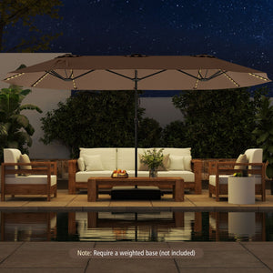 15.5 FT Extra-Large Patio Umbrella with LED Solar Lights and Crank Handle-Brown view 5
