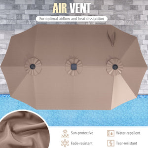 15.5 FT Extra-Large Patio Umbrella with LED Solar Lights and Crank Handle-Brown view 7