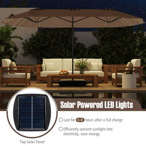 15.5 FT Extra-Large Patio Umbrella with LED Solar Lights and Crank Handle-Brown view 8
