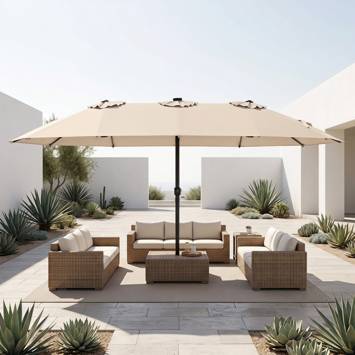 15.5FT Extra-Large Patio Umbrella 12 Reinforced Metal Ribs-Beige view 2