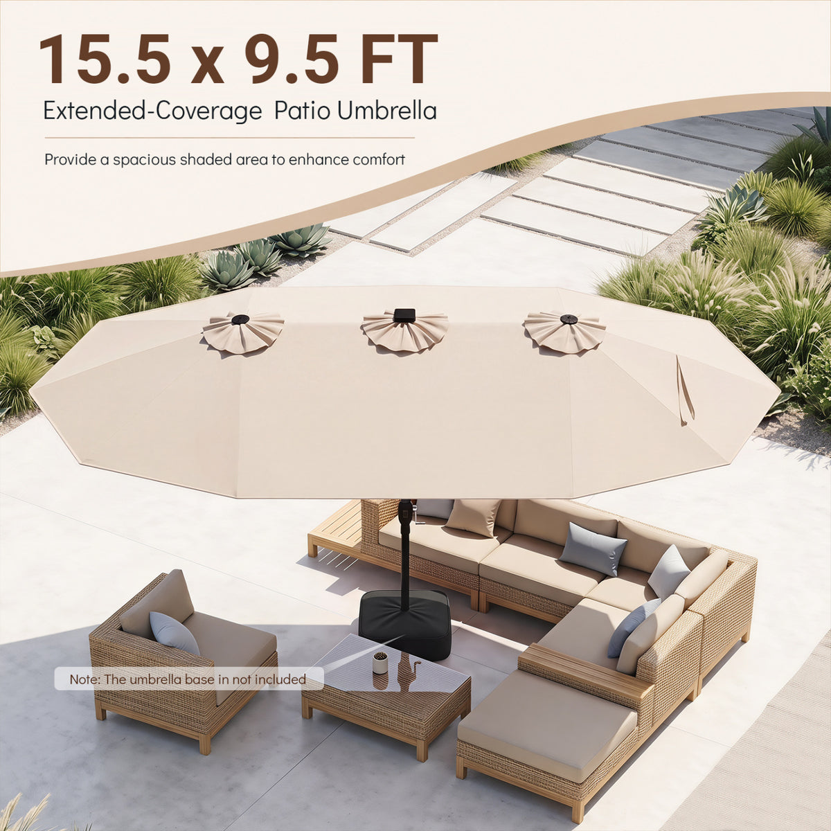 15.5FT Extra-Large Patio Umbrella 12 Reinforced Metal Ribs-Beige view 8