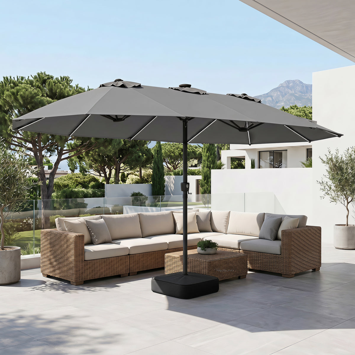 15.5FT Extra-Large Patio Umbrella with Base 12 Reinforced Ribs-Gray view 2