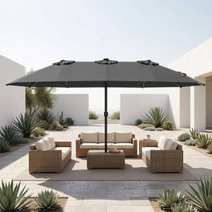 15.5FT Extra-Large Patio Umbrella with Base 12 Reinforced Ribs-Gray view 3