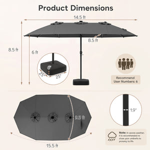 15.5FT Extra-Large Patio Umbrella with Base 12 Reinforced Ribs-Gray view 5