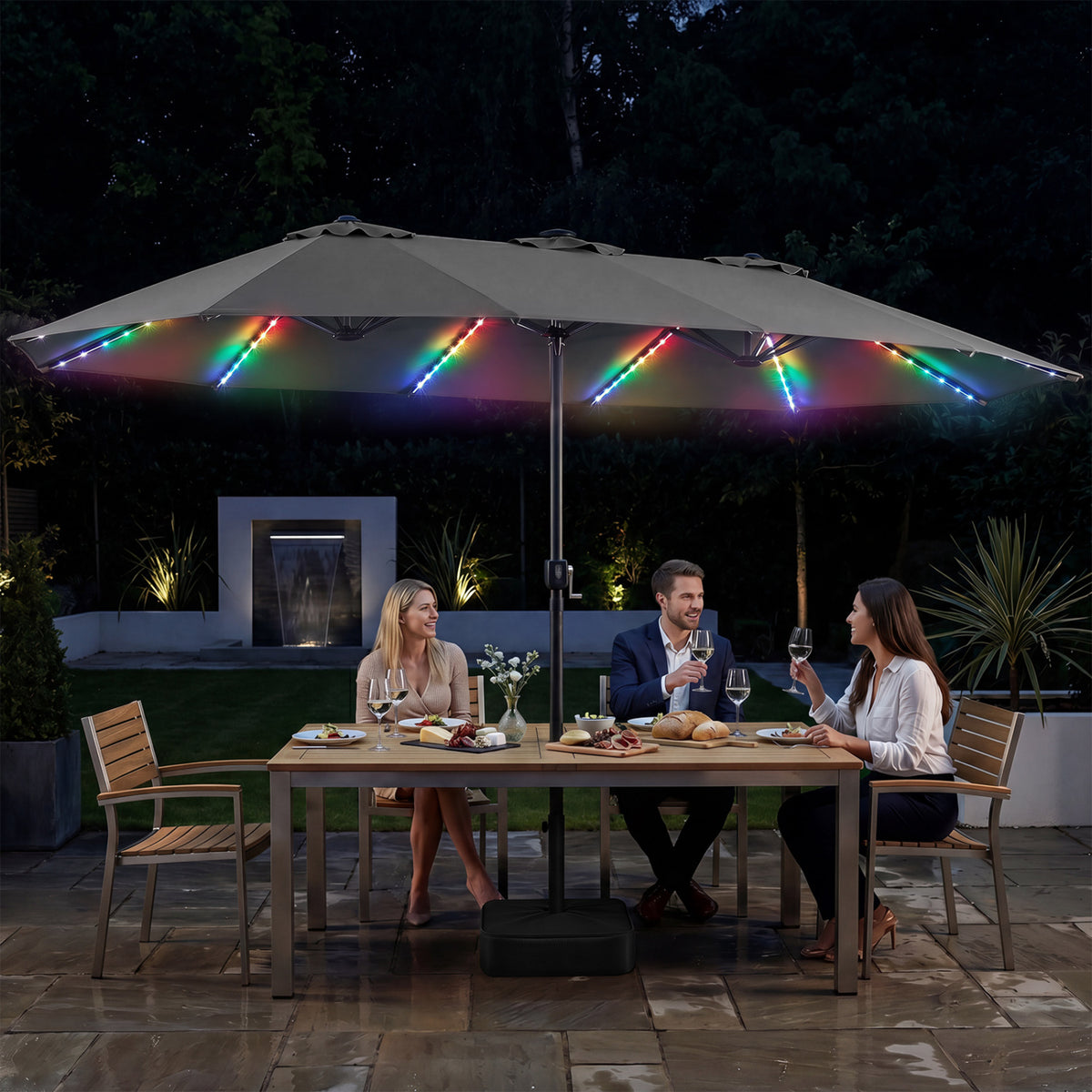 15.5FT Extra-Large Patio Umbrella with Base 12 Reinforced Ribs-Gray view 6