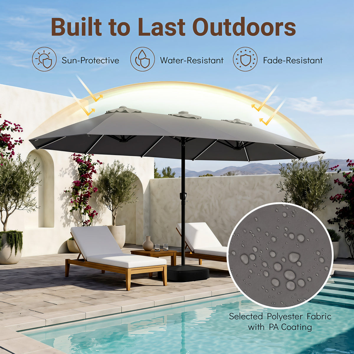 15.5FT Extra-Large Patio Umbrella with Base 12 Reinforced Ribs-Gray view 7