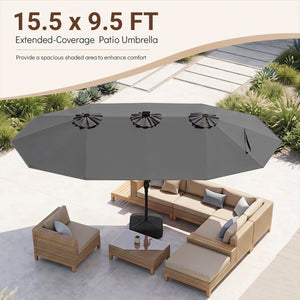 15.5FT Extra-Large Patio Umbrella with Base 12 Reinforced Ribs-Gray view 8
