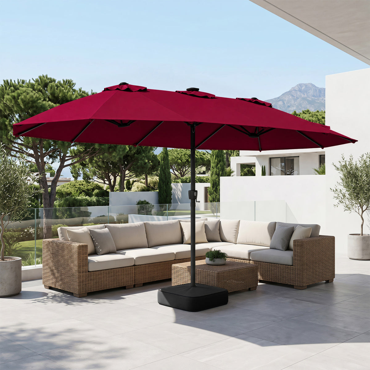 15.5FT Extra-Large Patio Umbrella with Base 12 Reinforced Ribs-Red view 2