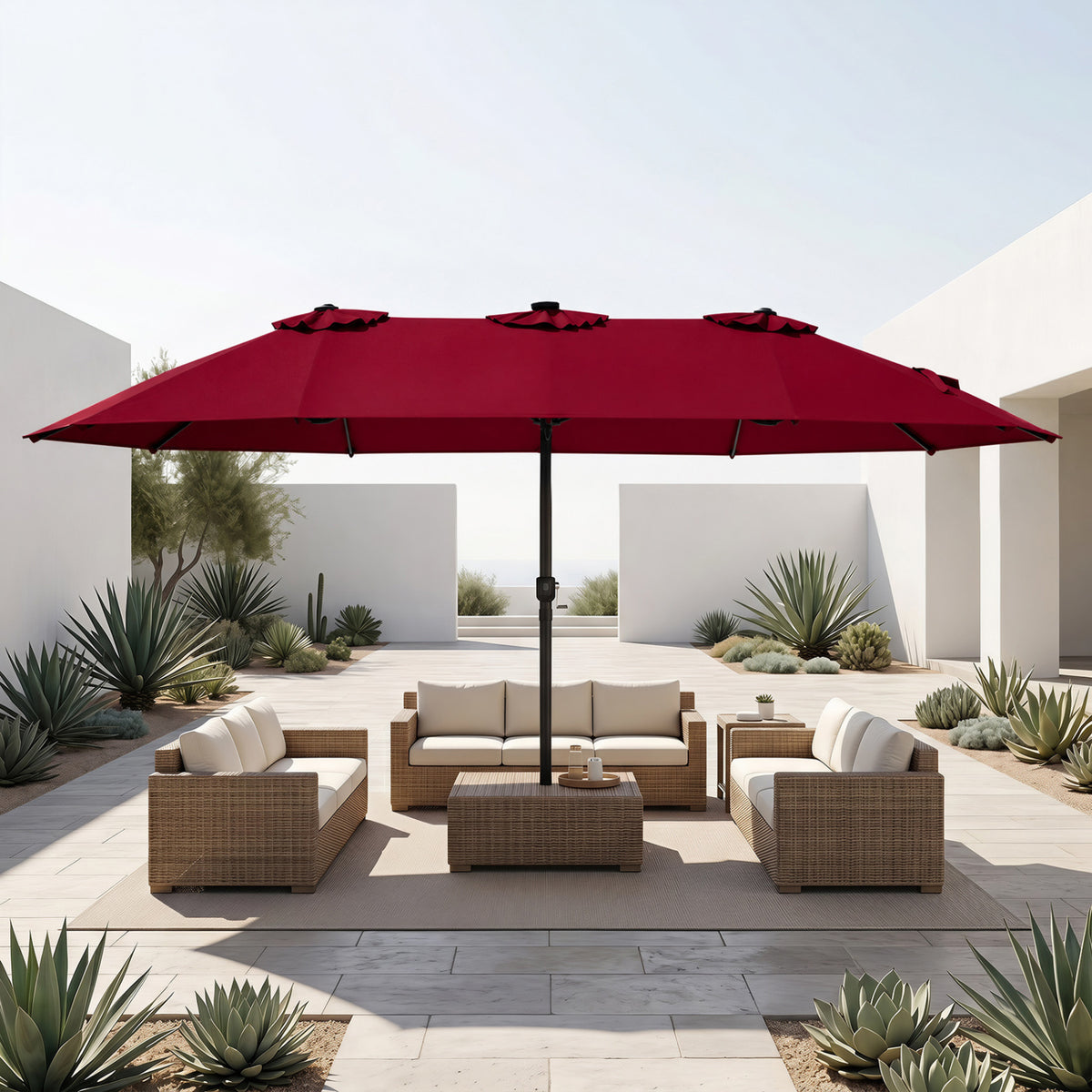 15.5FT Extra-Large Patio Umbrella with Base 12 Reinforced Ribs-Red view 3