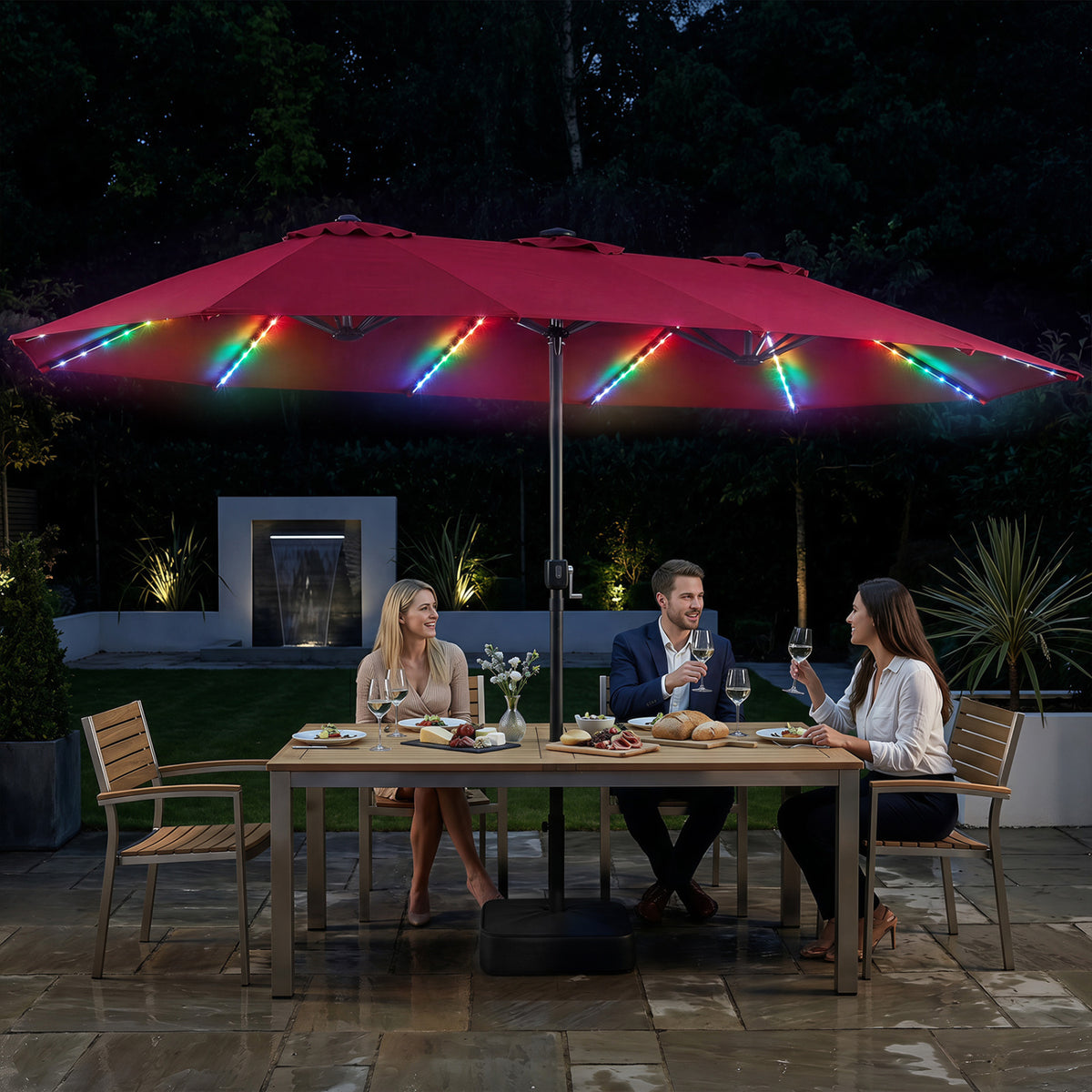 15.5FT Extra-Large Patio Umbrella with Base 12 Reinforced Ribs-Red view 6