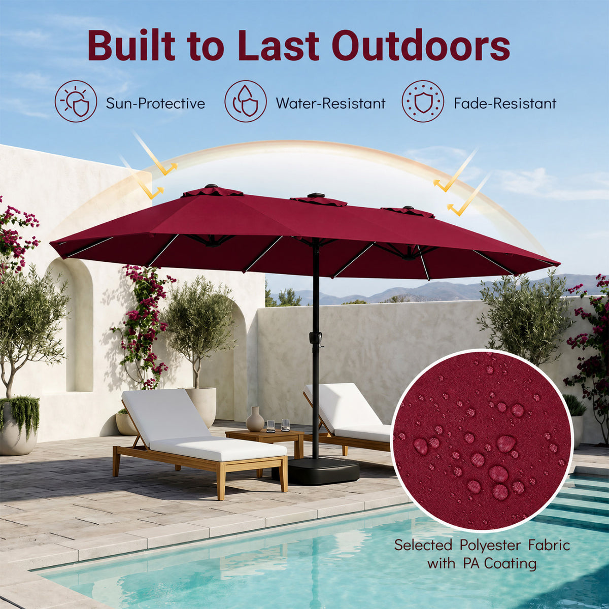 15.5FT Extra-Large Patio Umbrella with Base 12 Reinforced Ribs-Red view 7