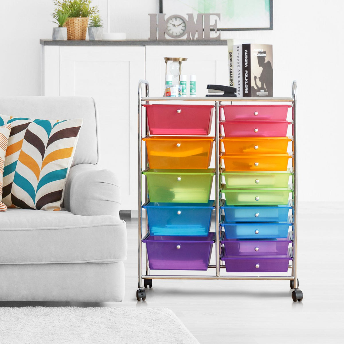 15 Drawers Rolling Storage Cart Organizer-Transparent Multicolor view 2
