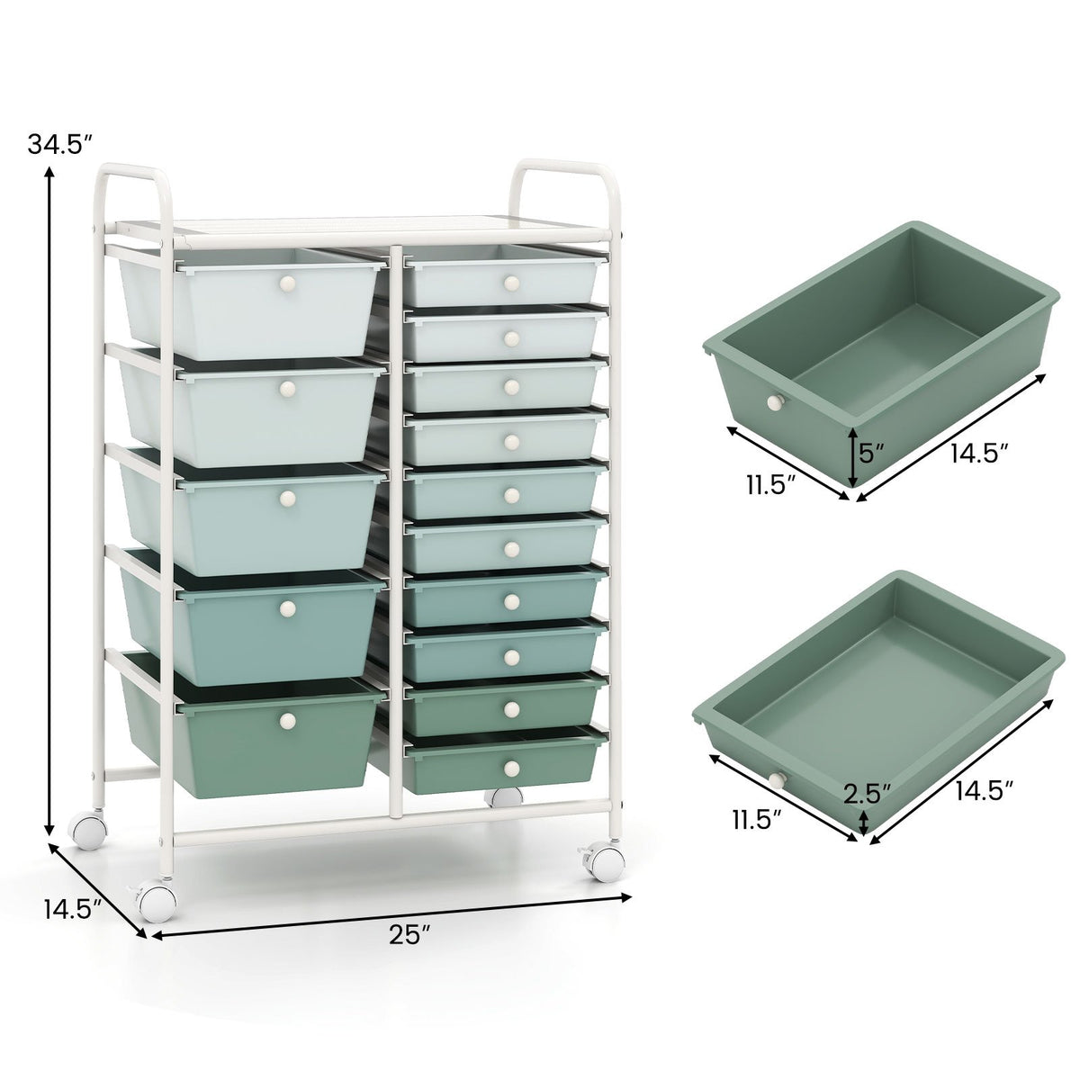 15-Drawer Utility Rolling Cart with Drawers Multi-Use Storage-Lime Green view 4