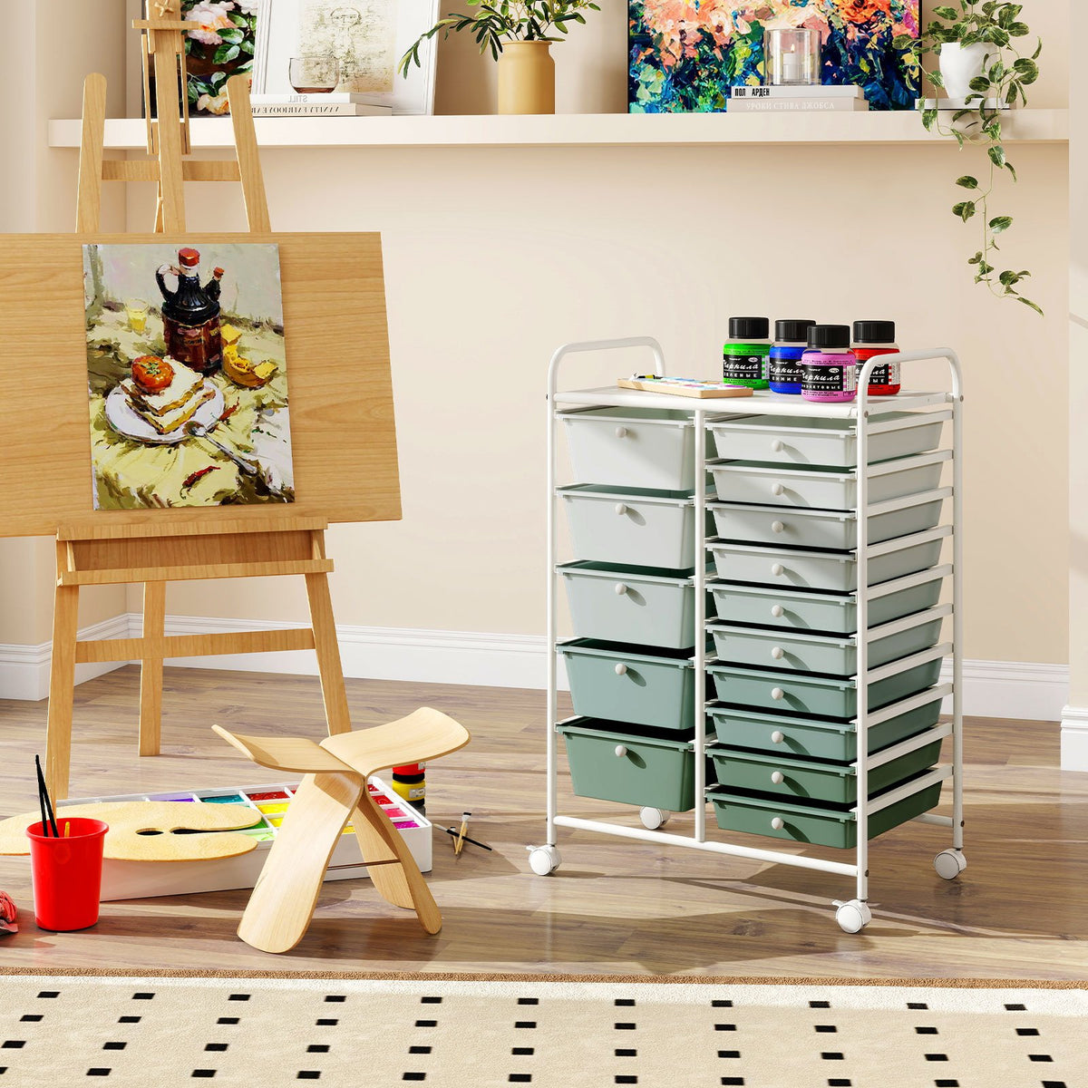 15-Drawer Utility Rolling Cart with Drawers Multi-Use Storage-Lime Green view 5