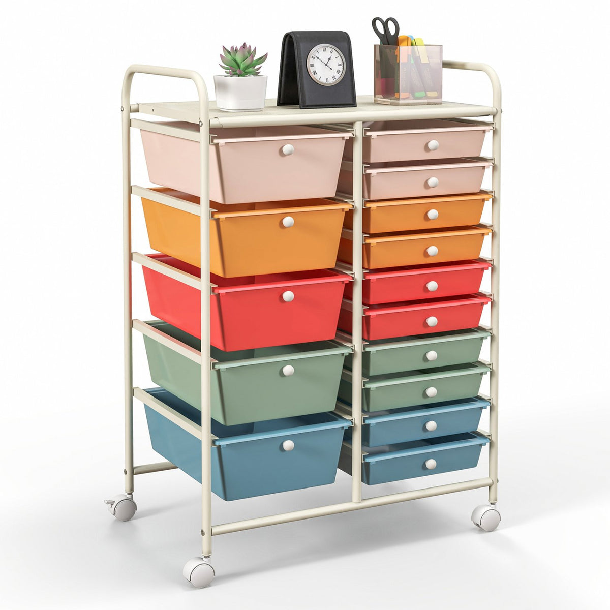 15-Drawer Utility Rolling Organizer Cart-Deep Multicolor