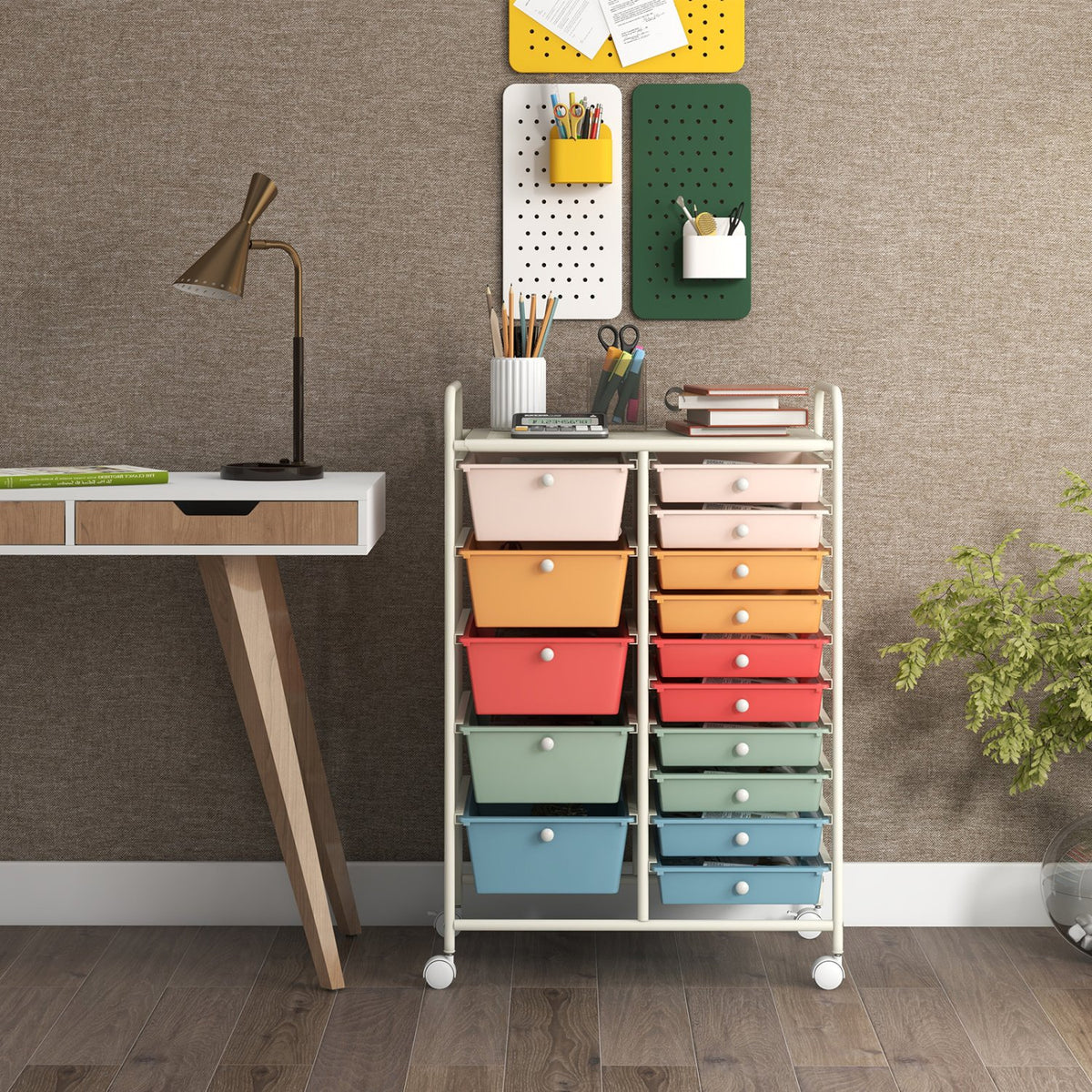 15-Drawer Utility Rolling Organizer Cart-Deep Multicolor view 2
