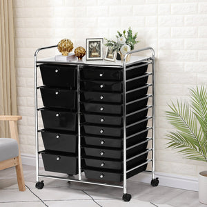15-Drawer Utility Rolling Organizer Cart Multi-Use Storage-Black view 2