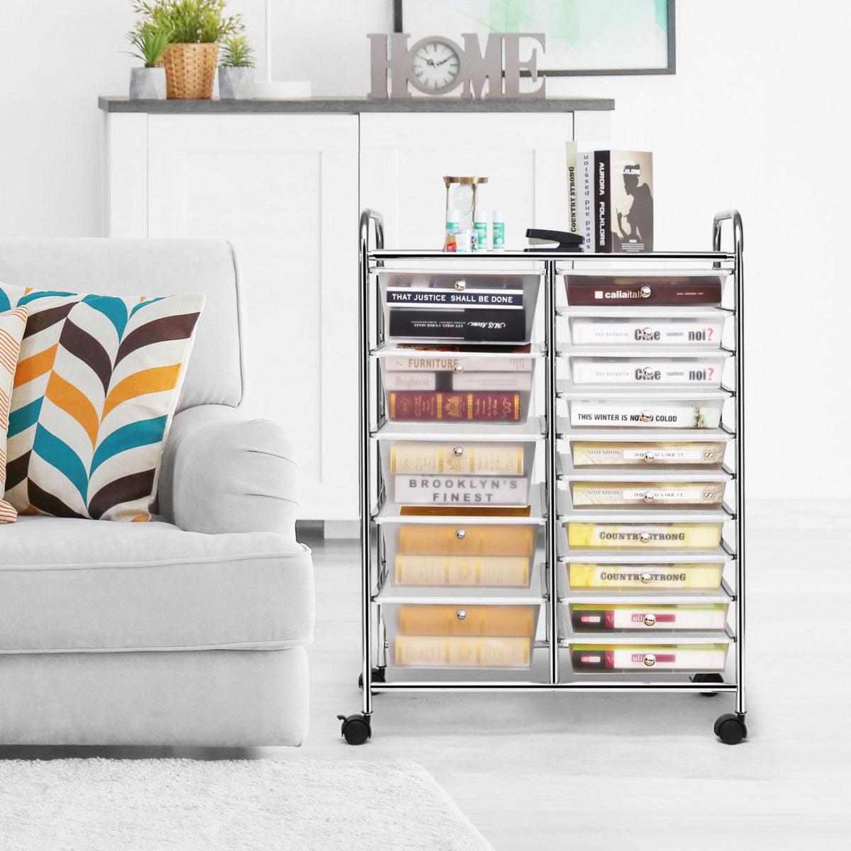 15-Drawer Utility Rolling Organizer Cart Multi-Use Storage-Clear view 2