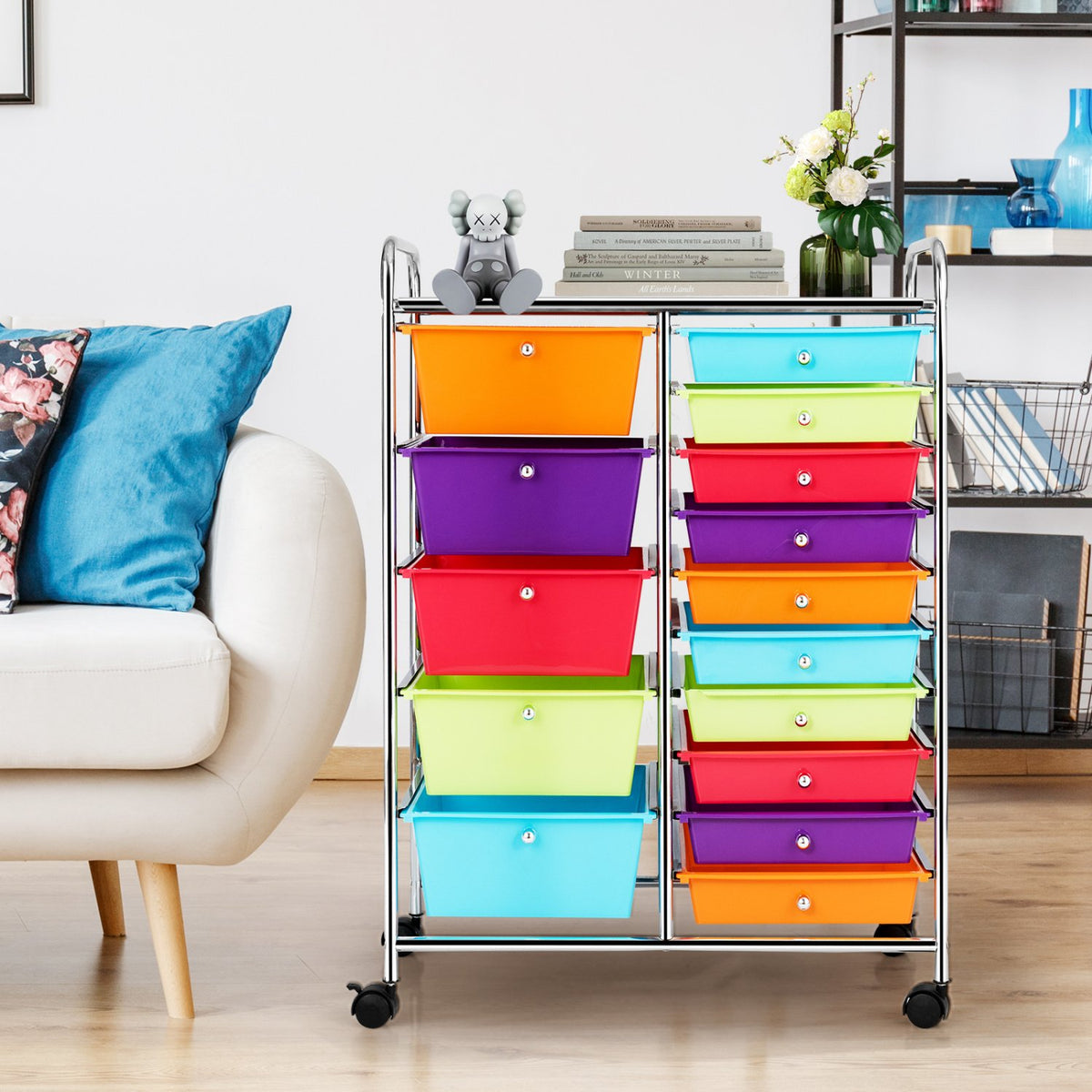 15-Drawer Utility Rolling Organizer Cart Multi-Use Storage-Multicolor view 2