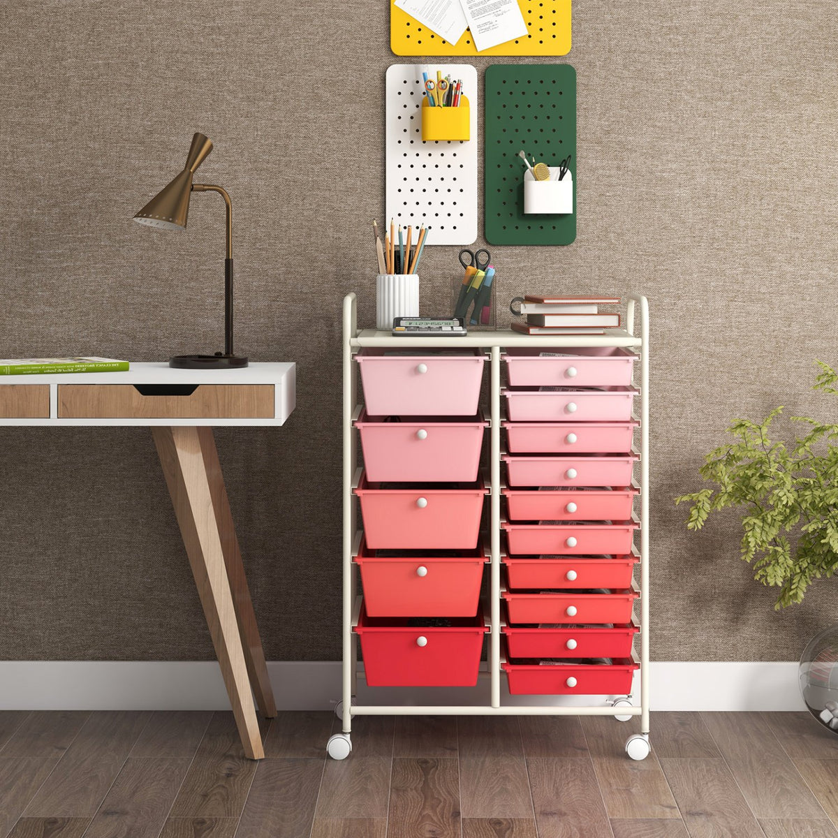 15-Drawer Utility Rolling Organizer Cart Multi-Use Storage-Pink view 2