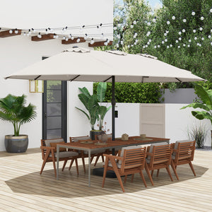 15 Feet Double-Sided Twin Patio Umbrella with Crank and Base Coffee in Outdoor Market-Beige view 2