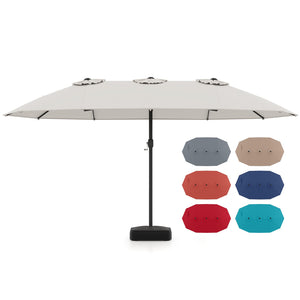 15 Feet Double-Sided Twin Patio Umbrella with Crank and Base Coffee in Outdoor Market-Beige view 4