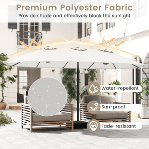 15 Feet Double-Sided Twin Patio Umbrella with Crank and Base Coffee in Outdoor Market-Beige view 6