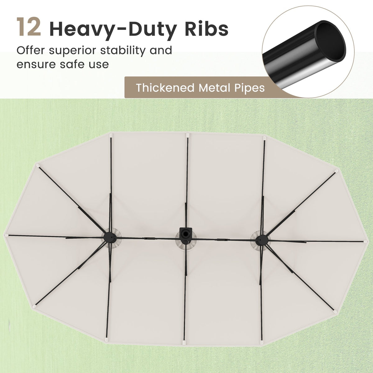 15 Feet Double-Sided Twin Patio Umbrella with Crank and Base Coffee in Outdoor Market-Beige view 8