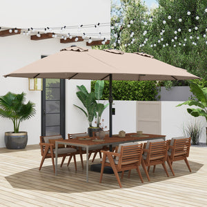 15 Feet Double-Sided Twin Patio Umbrella with Crank and Base Coffee in Outdoor Market-Coffee view 2