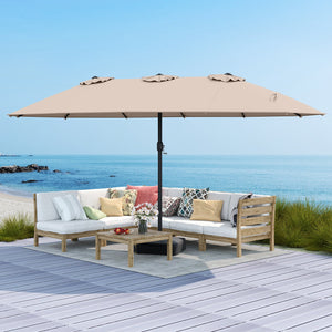 15 Feet Double-Sided Twin Patio Umbrella with Crank and Base Coffee in Outdoor Market-Coffee view 3