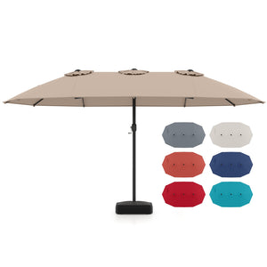 15 Feet Double-Sided Twin Patio Umbrella with Crank and Base Coffee in Outdoor Market-Coffee view 4