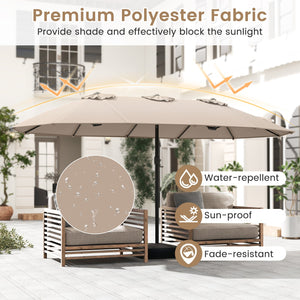 15 Feet Double-Sided Twin Patio Umbrella with Crank and Base Coffee in Outdoor Market-Coffee view 6