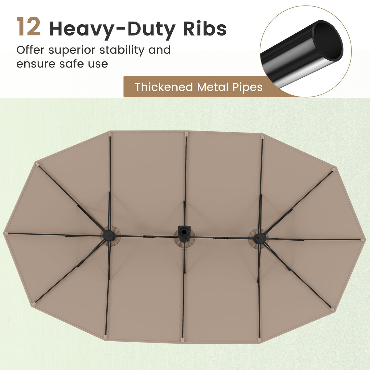 15 Feet Double-Sided Twin Patio Umbrella with Crank and Base Coffee in Outdoor Market-Coffee view 8