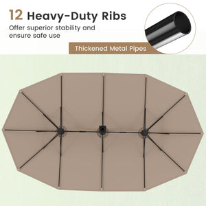 15 Feet Double-Sided Twin Patio Umbrella with Crank and Base Coffee in Outdoor Market-Coffee view 8
