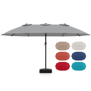 15 Feet Double-Sided Twin Patio Umbrella with Crank and Base Coffee in Outdoor Market-Gray view 4