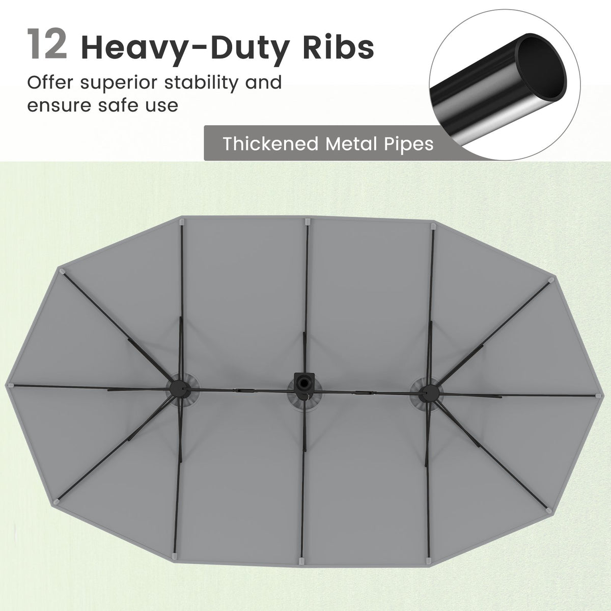 15 Feet Double-Sided Twin Patio Umbrella with Crank and Base Coffee in Outdoor Market-Gray view 8