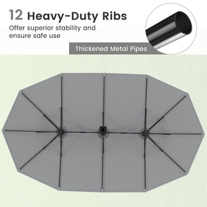 15 Feet Double-Sided Twin Patio Umbrella with Crank and Base Coffee in Outdoor Market-Gray view 8