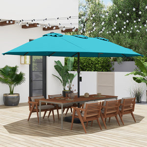 15 Feet Double-Sided Twin Patio Umbrella with Crank and Base Coffee in Outdoor Market-Turquoise view 2