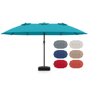 15 Feet Double-Sided Twin Patio Umbrella with Crank and Base Coffee in Outdoor Market-Turquoise view 4